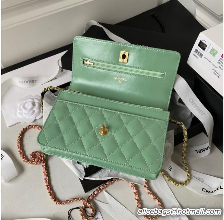 Good Product Chanel MINI FLAP BAG CLUTCH WITH CHAIN Gold-Tone Metal AP3240 GREEN