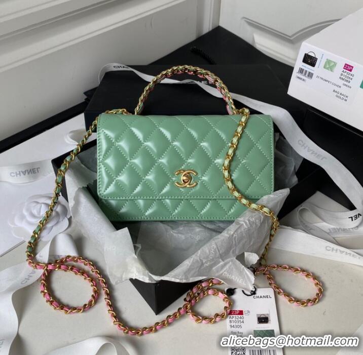 Good Product Chanel MINI FLAP BAG CLUTCH WITH CHAIN Gold-Tone Metal AP3240 GREEN