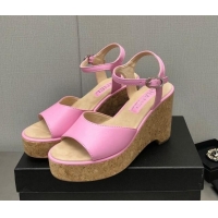 Discount Chanel Calfskin Wedge Platform Sandals 8cm Pink 020737