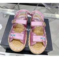 Purchase Chanel Pleated Strap Flat Sandals with Stones G35927 Pink 020745