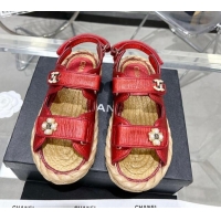 Good Looking Chanel Pleated Strap Flat Sandals with Stones G35927 Red 020746