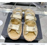 Low Price Chanel Pleated Strap Flat Sandals with Stones G35927 Gold 020747