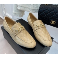 Hot Style Chanel Quilted Lambskin Loafers Beige 020750