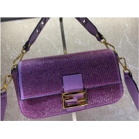 Pretty Style Fendi Baguette crystals and leather bag F0961 purple