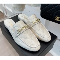 Stylish Chanel Quilted Lambskin Mules White 020755