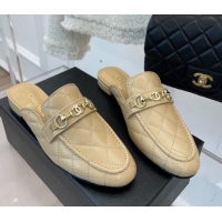 Luxury Chanel Quilted Lambskin Mules Beige 020756