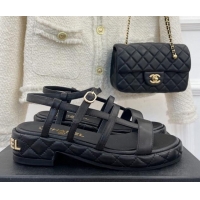 Good Looking Chanel Lambskin Strap Sandals 3cm Black 020766