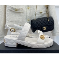 Hot Style Chanel Quilted Lambskin Sandals with CC Circle 3cm White 020774