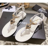 Top Design Chanel Lambskin Flat Thong Sandals with Love Charm G39674 White