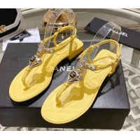 Most Popular Chanel Lambskin Flat Thong Sandals with Love Charm G39674 Yellow