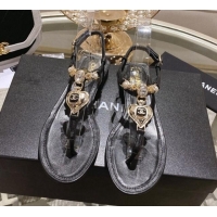 Discount Fashion Chanel Lambskin Flat Thong Sandals with Love Charm G39674 Black