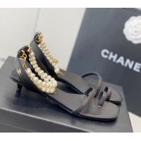 Popular Style Chanel Calfskin Sandals 3.5cm G39600 Black 020785