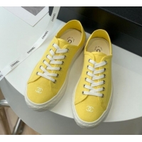 Pretty Style Chanel Canvas Sneakers Yellow 020794