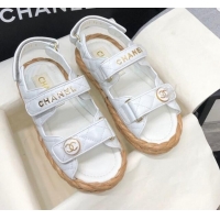 Good Quality Chanel Quilted Lambskin Strap Flat Sandals G35927 White 207101