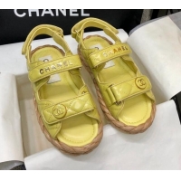 Duplicate Chanel Quilted Lambskin Strap Flat Sandals G35927 Yellow 0207104