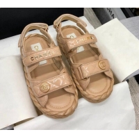 Best Product Chanel Quilted Lambskin Strap Flat Sandals G35927 Beige 0207105