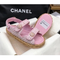 Best Price Chanel Tweed Strap Flat Sandals G35927 Pink 207107