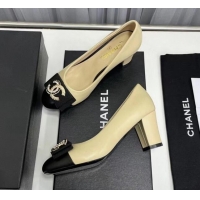 Good Looking Chanel Lambskin Pump with 6cm Heel Beige 209053