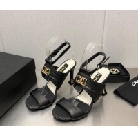 Comfortable Chanel Leather Sandals with Framed CC Black 209105