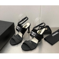 Low Price Chanel Satin Sandals with Crystal Framed CC Black 0209108