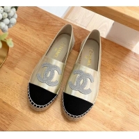 Perfect Chanel Iridescent Leather & Grosgrain Espadrilles Gold 022216