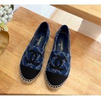 Unique Style Chanel Cotton Tweed & Grosgrain Espadrilles G29762 Blue 022218