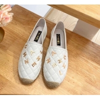 Good Quality Chanel Quilted Leather Espadrilles with Metal Letters White 022219