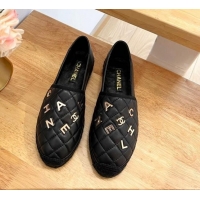 Perfect Chanel Quilted Leather Espadrilles with Metal Letters Black 022220