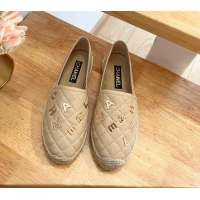 Sumptuous Chanel Quilted Leather Espadrilles with Metal Letters Beige 022221