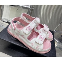 Low Price Chanel Printed Lambskin Strap Flat Sandals G35927 Pink 022228