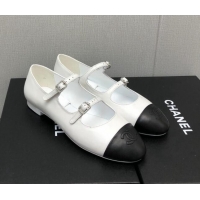 Popular Style Chanel Lambskin & Calfskin Mary Janes Flat Shoe with Double Buckle G39514 White/Black