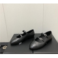 Low Price Chanel Lambskin & Calfskin Mary Janes Flat Shoe with Double Buckle G39514 Black 022232