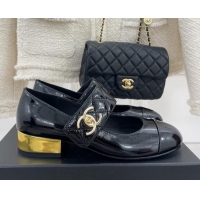 Best Price Chanel Patent Leather Mary Janes with CC Buckle G39732 Black 022233