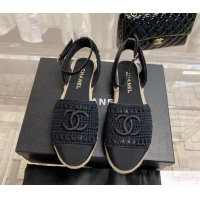 Top Quality Chanel Knit Open Espadrilles G38736 Black 022236