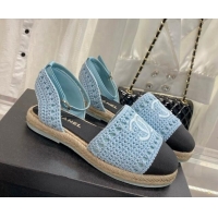 Good Quality Chanel Knit Open Espadrilles G38736 Blue 022239