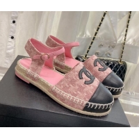 Best Price Chanel Tweed & Leather Open Espadrilles G38736 Pink/Black