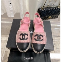 Best Price Chanel Tweed & Leather Open Espadrilles G38736 Pink/Black