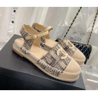 Good Quality Chanel Tweed & Leather Open Espadrilles G38736 Beige