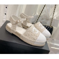 Grade Quality Chanel Tweed Open Espadrilles G38736 Natural/White