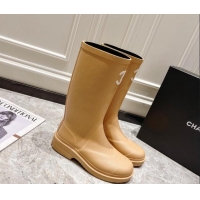 Charming Chanel Rubber Rain Boots Beige 022258