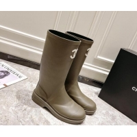 Luxury Chanel Rubber Rain Boots Olive 022259