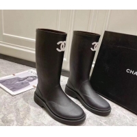 Good Quality Chanel Rubber Rain Boots Black 022260