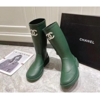 Unique Style Chanel Rubber Rain Boots Green 022262