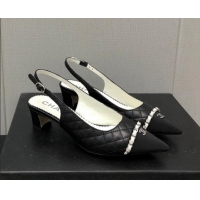 Durable Chanel Quilted Leather & Grosgrain Slingback Pumps 4.5cm with Chain G39643 Black 022263