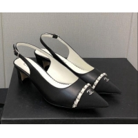 Sumptuous Chanel Calfskin & Grosgrain Slingback Pumps 4.5cm with Chain G39643 Black 022267