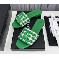 Best Price Chanel CC Flat Slide Sandals Green/White 022283