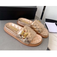 Low Price Chanel Quilted Leather Flat Slide Sandals with Stone CC Gold 022285