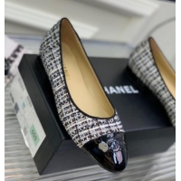 Stylish Chanel Tweed & Patent Leather Ballerinas Blue/Multicolor 0222896