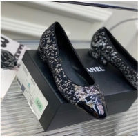 Best Grade Chanel Glitter & Patent Leather Ballerinas Silver/Black 222899