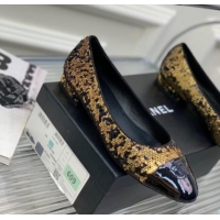 Top Grade Chanel Glitter & Patent Leather Ballerinas Gold/Black 2228100